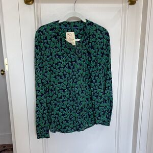 Anthropologie blue and green heart blouse